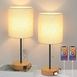 Special 17.3″ Table Lamps Set of 2 with 2 USB & AC Outlet, Pull Chain