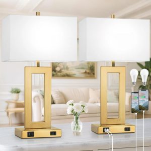 Special Set of 2 Touch Control Table Lamp with 2 USB Ports, Dimmable