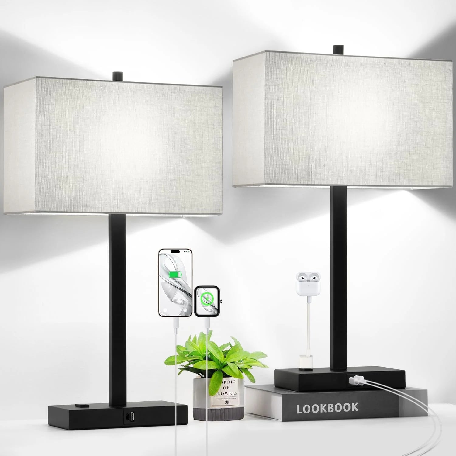 Special Touch Bedside lamps with 2 USB & AC Outlets, Dimmable, Bulb Included - Image 2