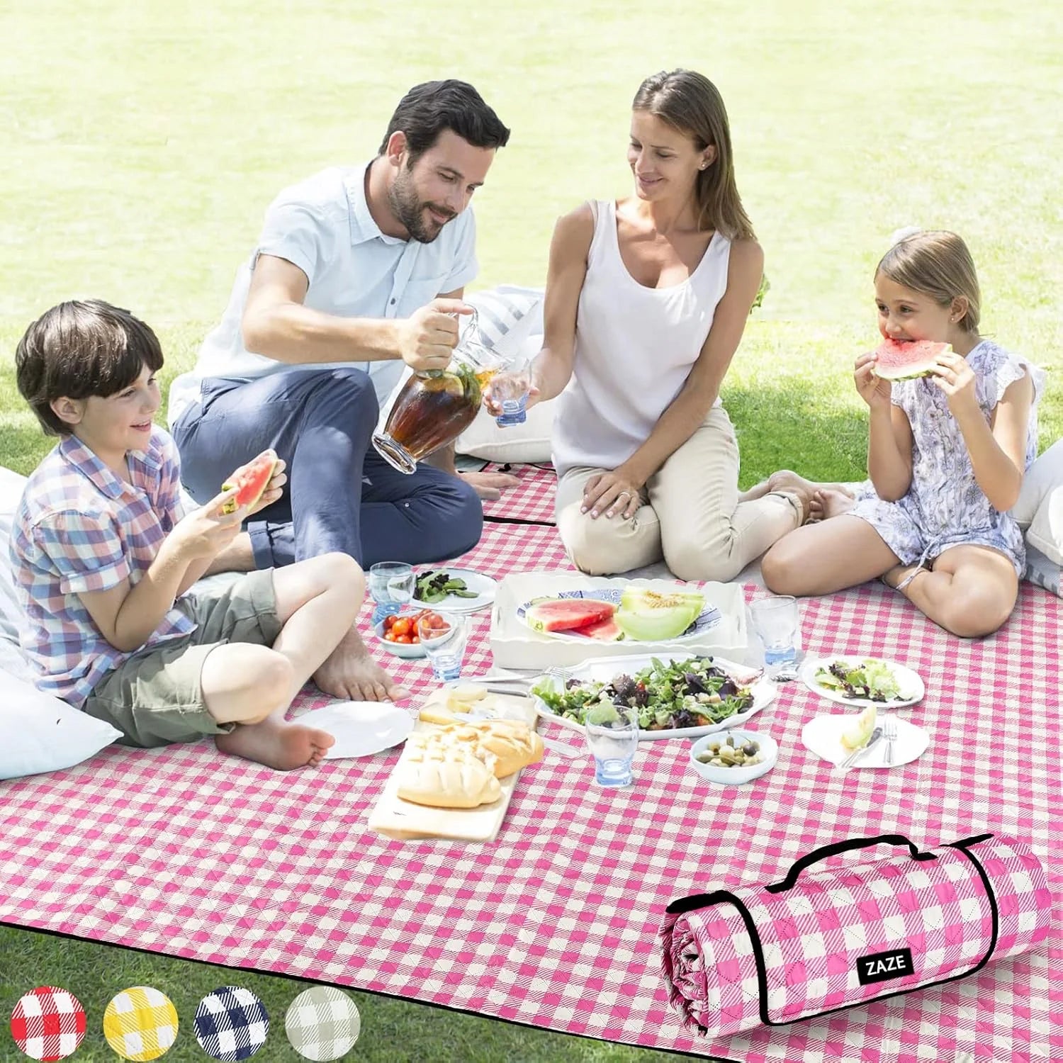 Special Extra Large Picnic Outdoor Blanket, 80鈥漻80″ Waterproof Foldable Blankets Gingham Picnic Mat for Beach - Image 3