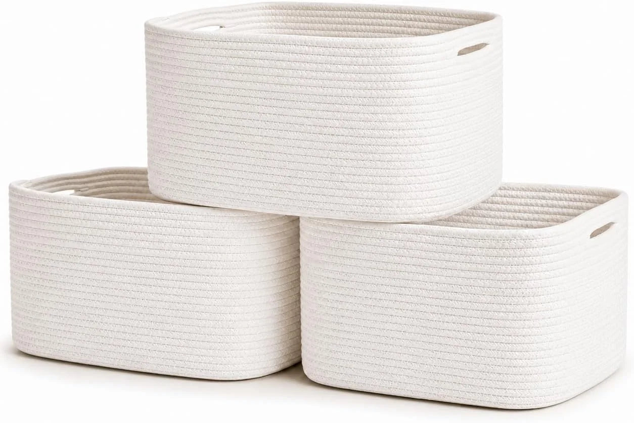 Special OrganiHaus Cotton Rope Baskets for Shelves, Set of 3, 15x9x10, Handwoven, a toy bin and organizer for towels - Image 20