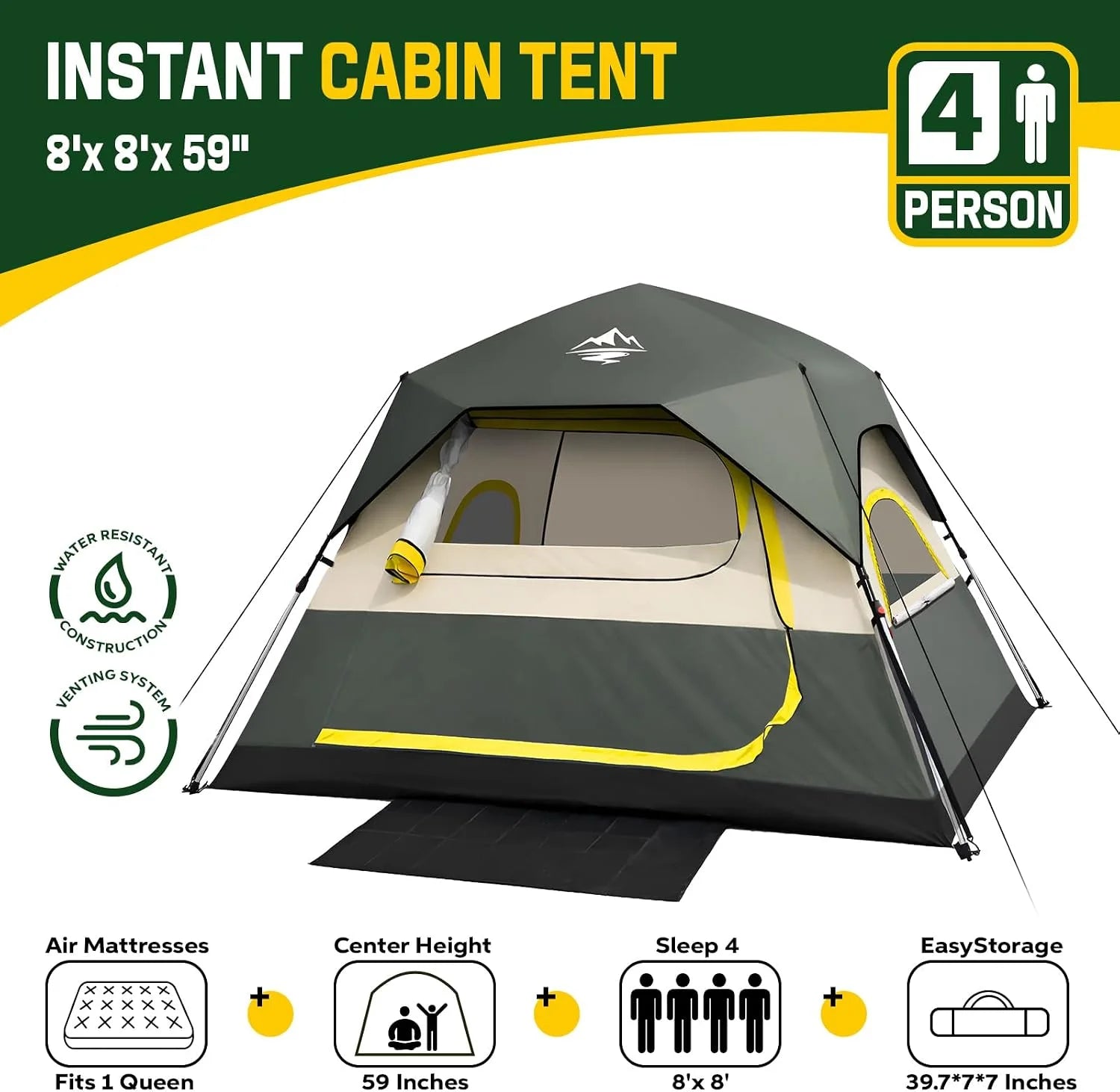 Special 4 Person Instant Tents for Camping Setup in 50s, Cabin Tent with Rainfly, Waterproof Windproof Camping Tent - Image 7