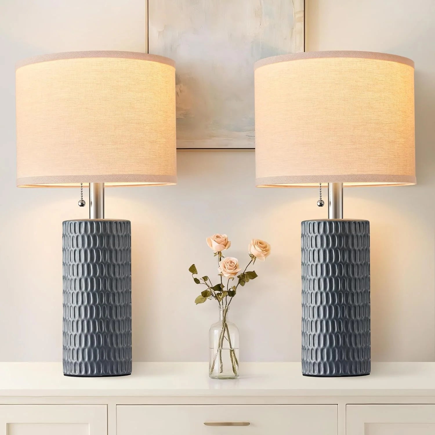 Special Reaketon 20.5 Modern Ceramic Table Lamps for Bedroom Set of 2, Farmhouse Table Lamp for Living Room Office Dorm - Image 2