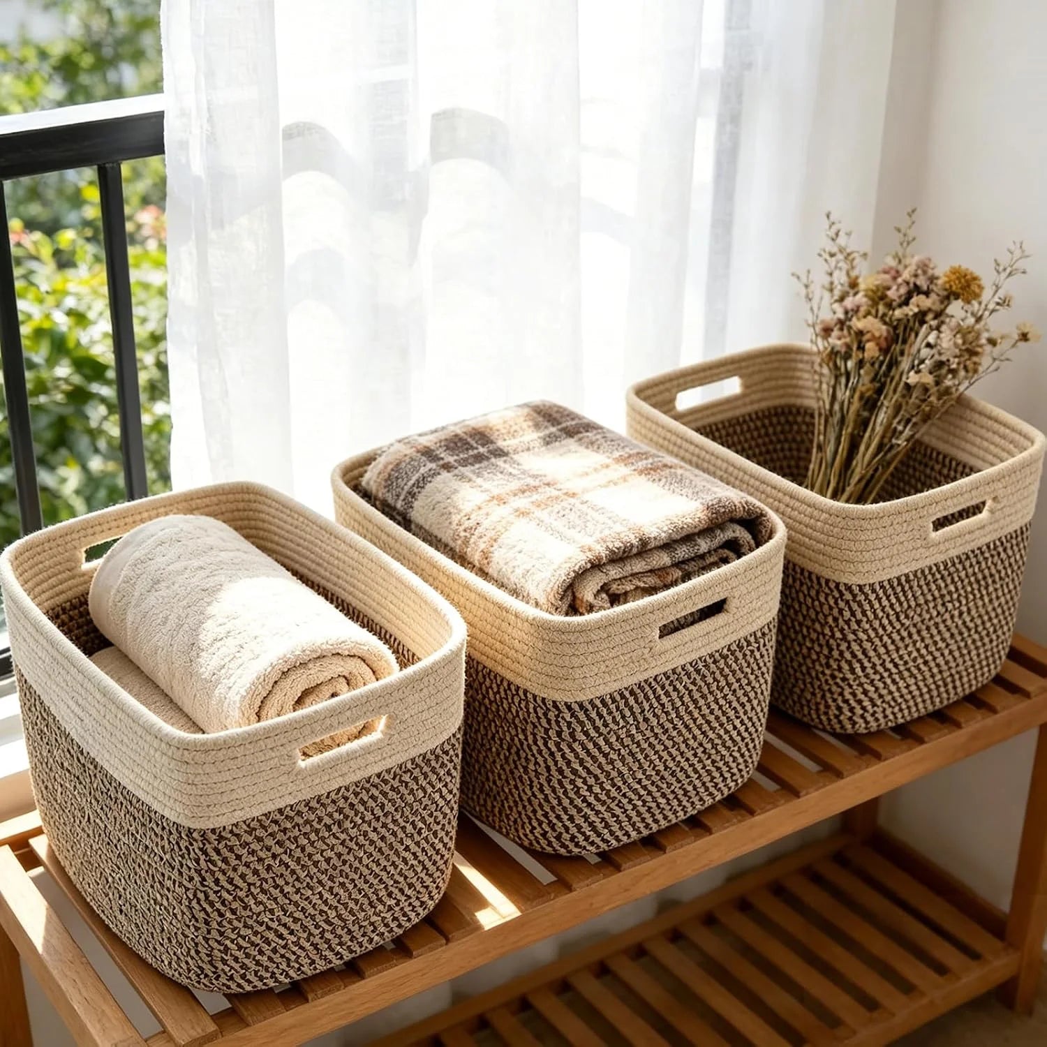 Special Woven Baskets, Storage Baskets for Shelves with Handles, 13.5×11×9.5 Closet Baskets, Nursery Organizer