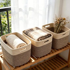 Special 3 Pack Woven Baskets,Storage Baskets for Shelves with Handles, 13.5×11×9.5,Closet Baskets,Gift Basket,Nursery