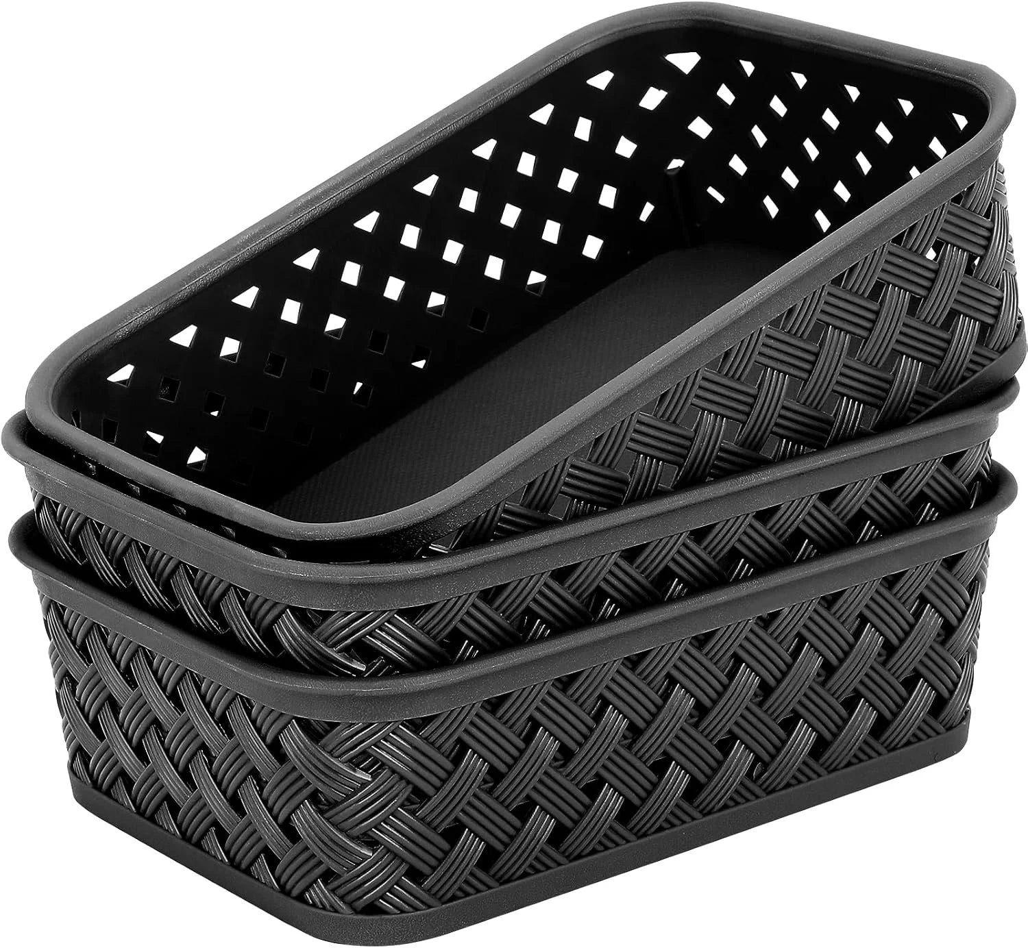 Special 3 Pack Plastic Storage Baskets, Large, Grey, Durable Woven Plastic with Built-In Handles - Image 6