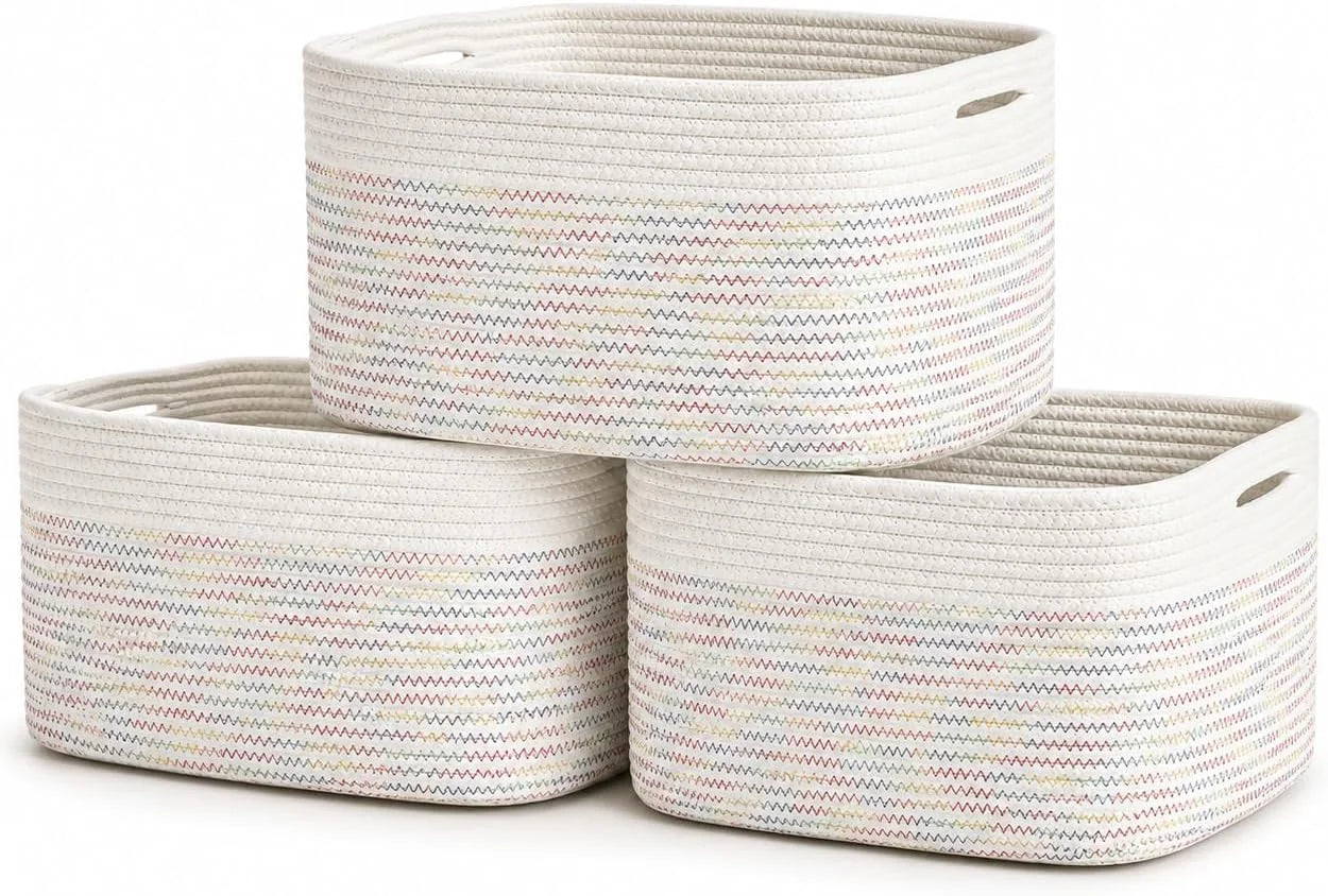 Special OrganiHaus Cotton Rope Baskets for Shelves, Set of 3, 15x9x10, Handwoven, a toy bin and organizer for towels - Image 8