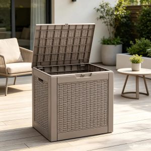 Special Fancyango 50 Gallon Waterproof Deck Box, Resin Outdoor Storage Box, Black