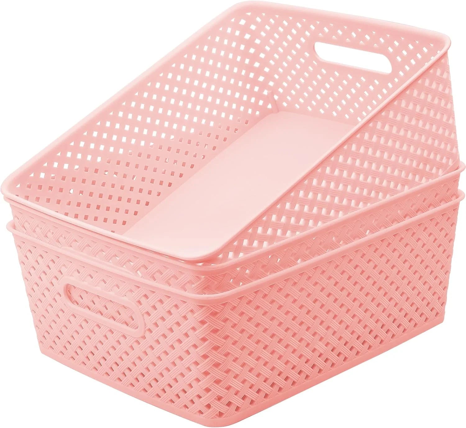 Special 3 Pack Plastic Storage Baskets, Large, Grey, Durable Woven Plastic with Built-In Handles - Image 10