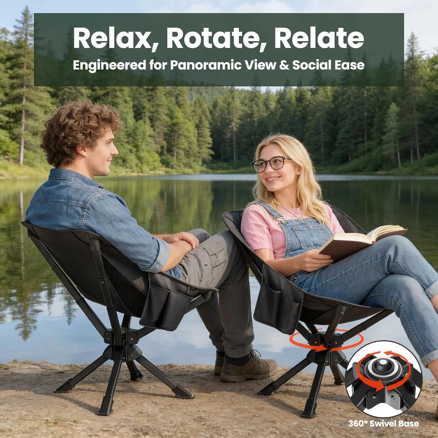 Special Feelnais Portable Camping Chairs Compact, 360° Swivel Folding Chair, Lightweight 3.5lbs, Metal Frame Holds up to 330lbs - Image 5