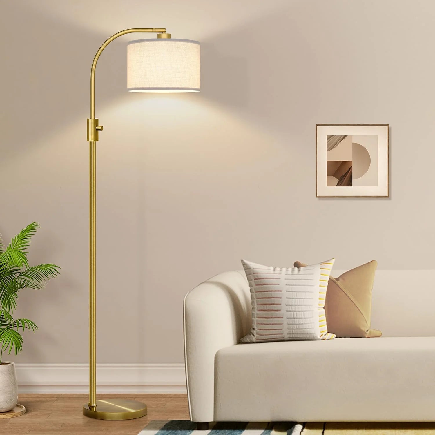Special Nintiue Upgraded Modern Arc Dimmable Tall Standing Floor Lamp with Linen Shade, Bulb Included
