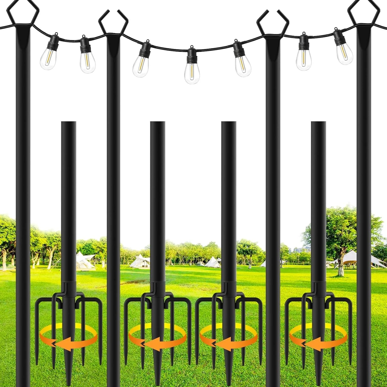 Special 4 Pack String Light Poles, 10 Ft Metal Poles with Fork for Outdoor String Lights - Image 3