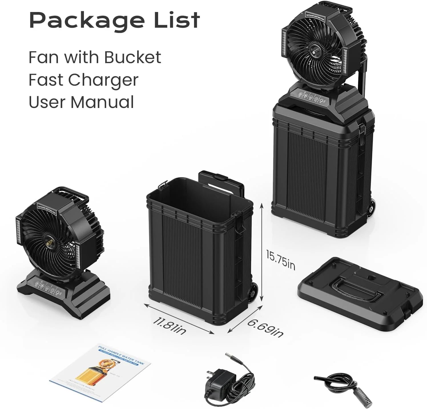Special 4 Gal Large Misting Bucket Fan Portable, 40000mAh Rechargeable Mister Fan with Retractable Handle - Image 7