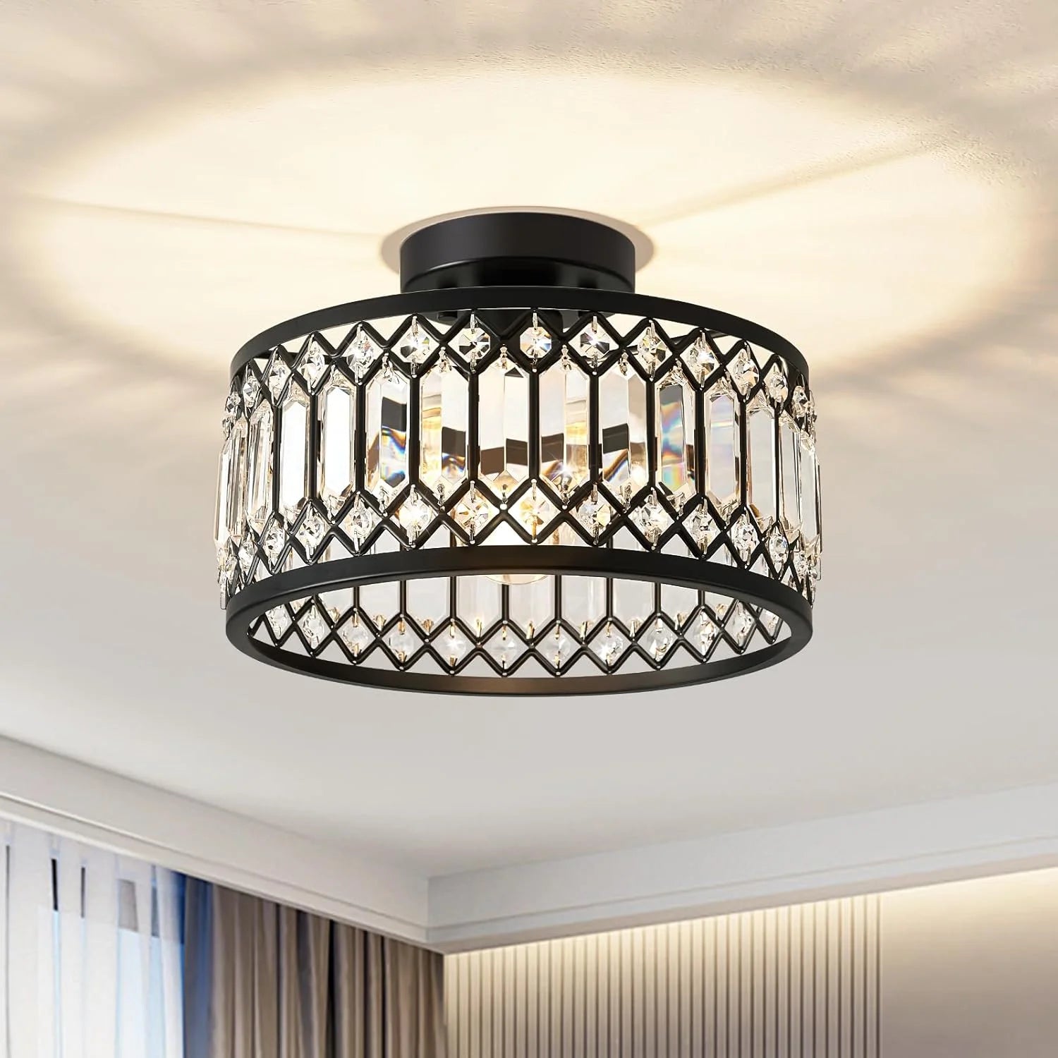 Special Crystal Black Ceiling Light, Modern Semi Flush Mount Ceiling Lighting Fixture - Image 7