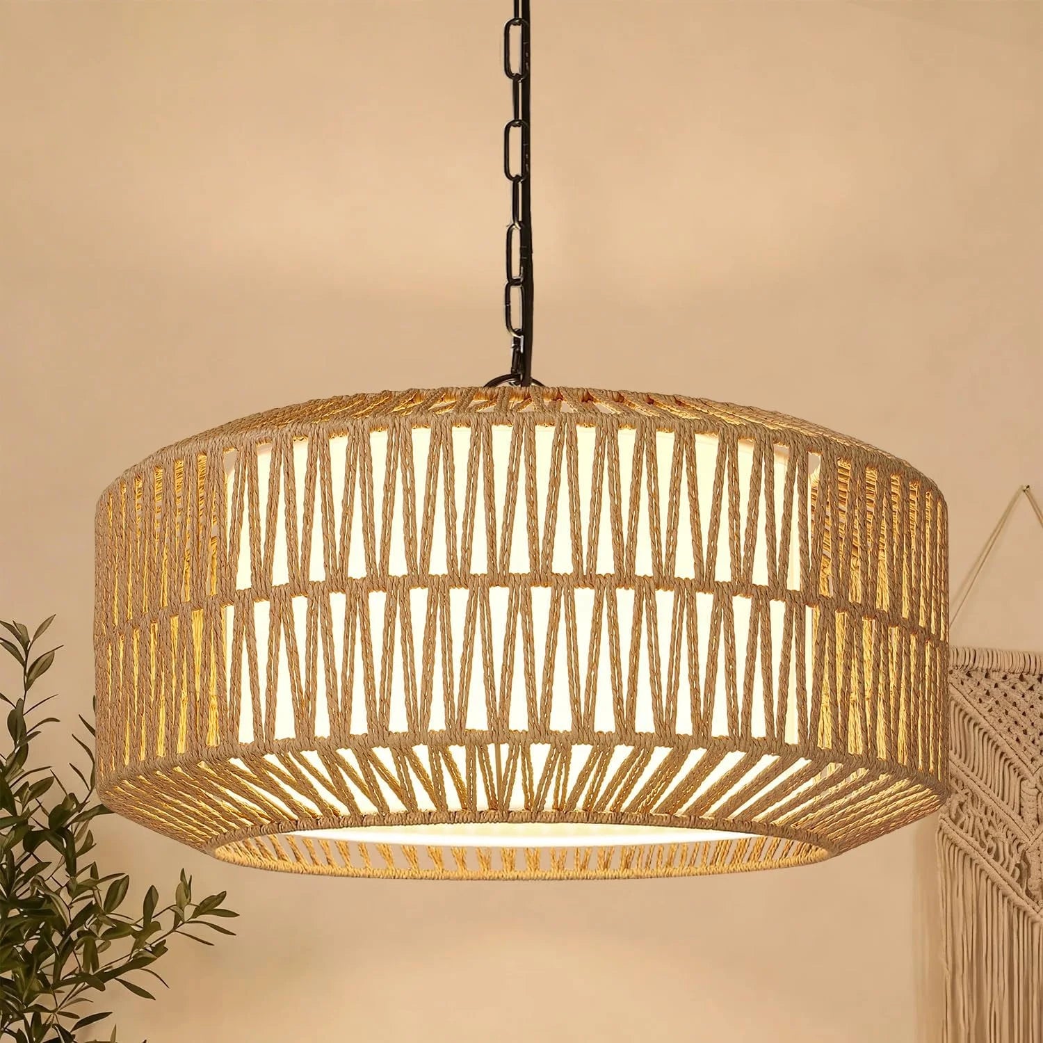 Special 9-52 Height Adjustable Farmhouse Chandelier Light Fixture, 5-Light Rattan Boho Chandeliers for Dining Room - Image 3