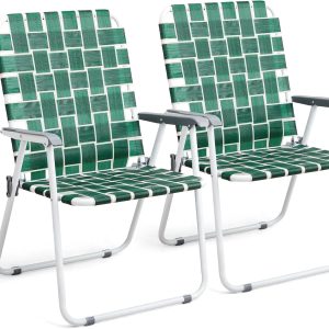 Special Patio Lawn Webbed Folding Chairs Set of 2, Outdoor Beach Portable Lawn Chair Camping Chair Beach Chair for Yard