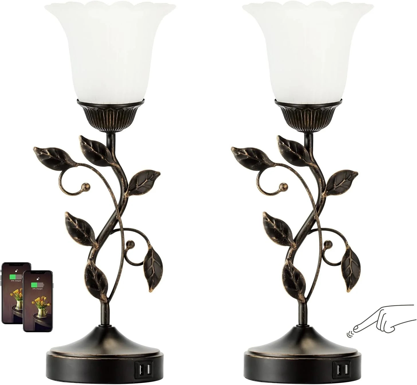 Special Touch Control Table Lamp with 2 USB Charging Ports, Dimmable, Bulb Included