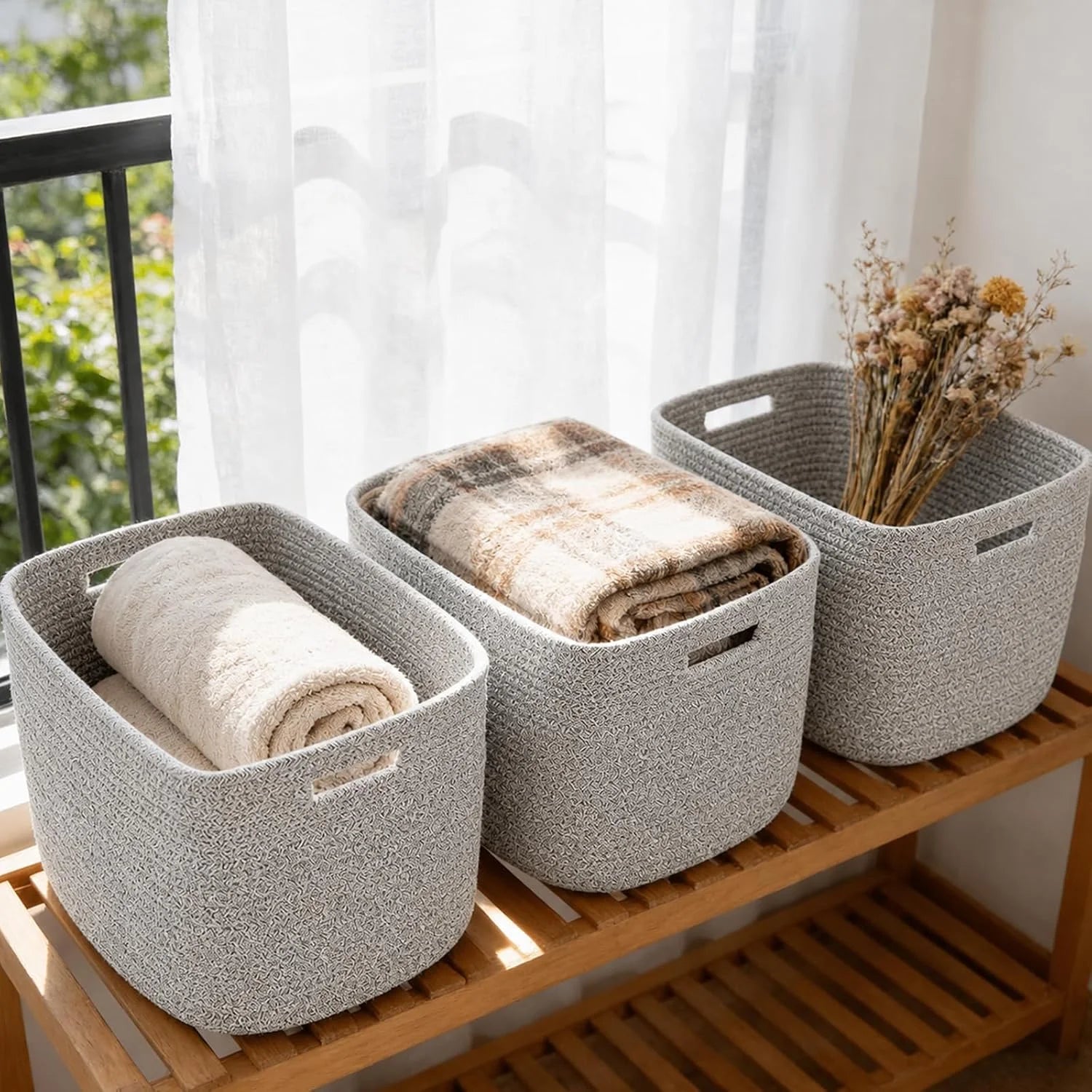 Special Woven Baskets, Storage Baskets for Shelves with Handles, 13.5×11×9.5 Closet Baskets, Nursery Organizer - Image 5