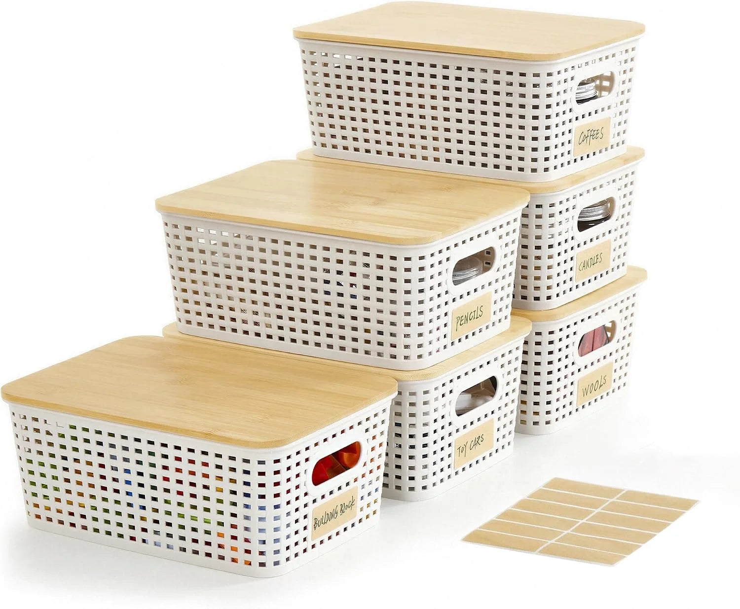 Special Small Plastic Storage Bins with Bamboo Lids 5.2qt Stackable Box Basket Pantry Decorative Containers Cute - Image 7