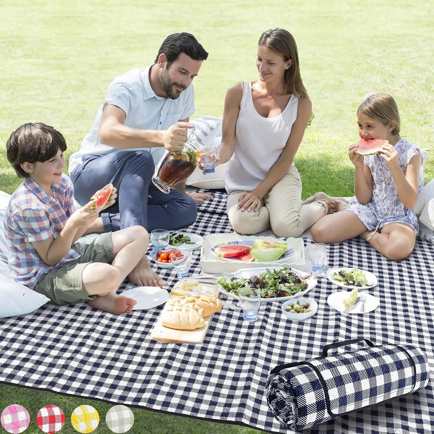 Special Extra Large Picnic Outdoor Blanket, 80鈥漻80″ Waterproof Foldable Blankets Gingham Picnic Mat for Beach - Image 4