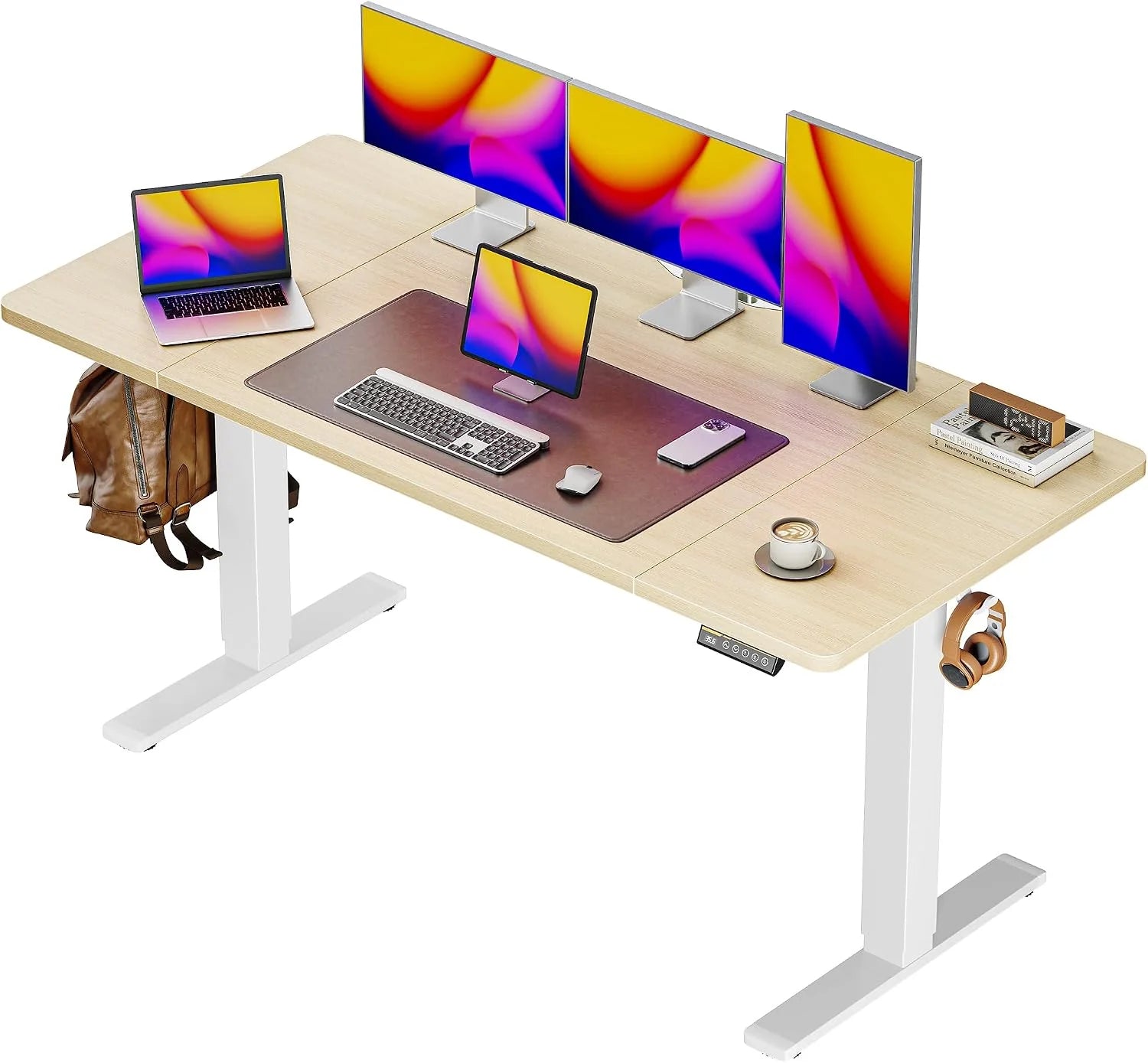 Special 55 x 28 Large Electric Standing Desk, Height Adjustable Computer Desk, 27.6 Deep Desktop - Image 9