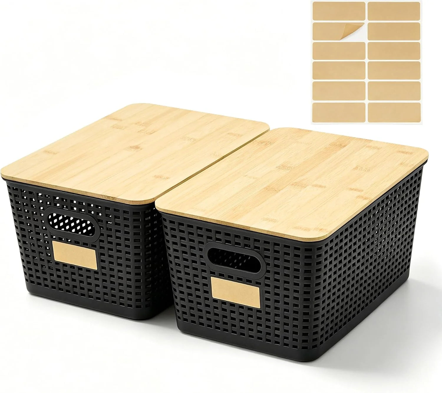 Special Small Plastic Storage Bins with Bamboo Lids 5.2qt Stackable Box Basket Pantry Decorative Containers Cute - Image 3