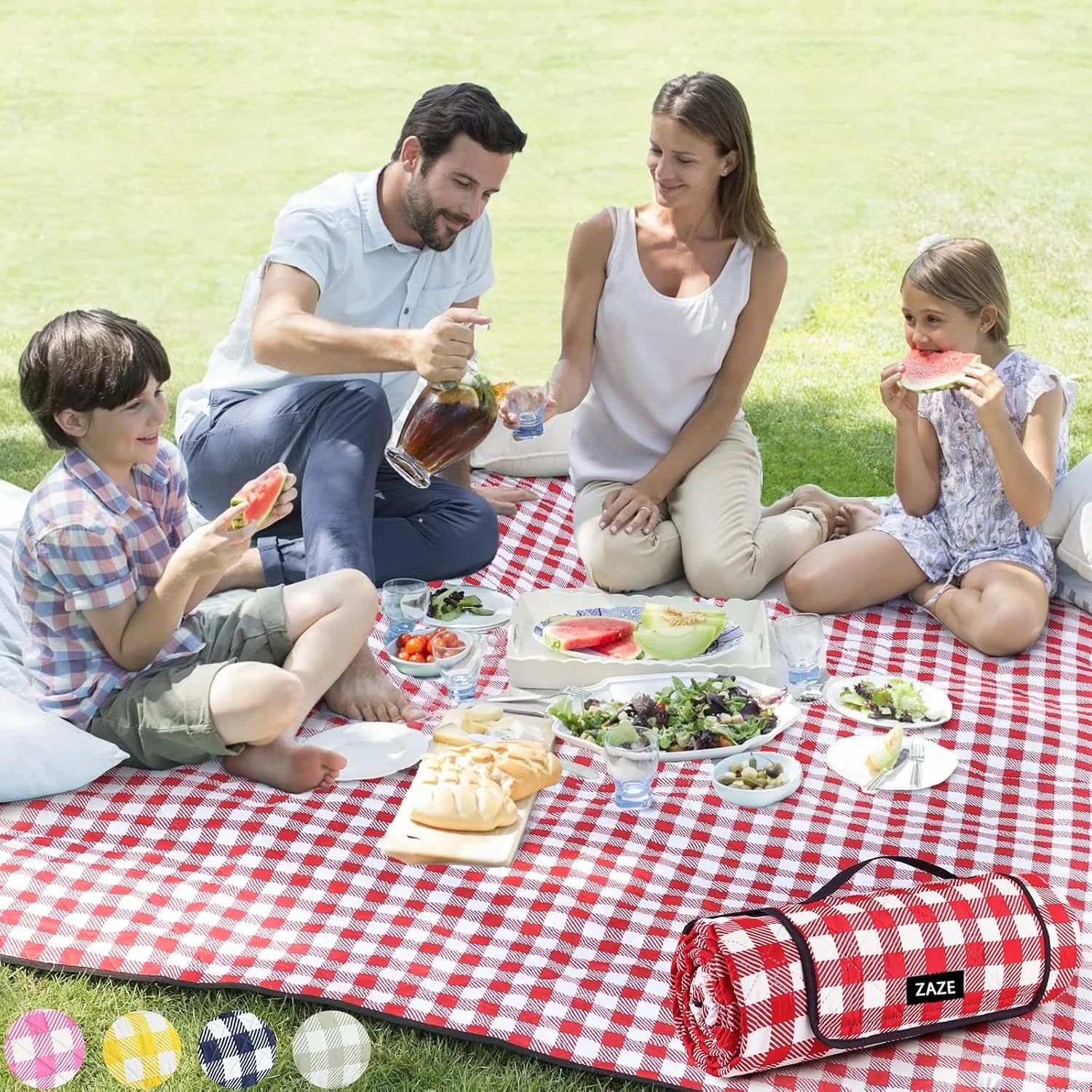 Special Extra Large Picnic Outdoor Blanket, 80鈥漻80″ Waterproof Foldable Blankets Gingham Picnic Mat for Beach - Image 5