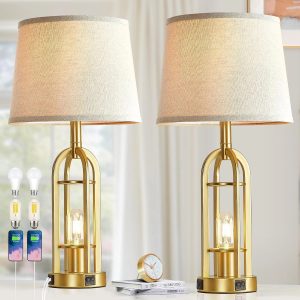 Special Black Table Lamps for Living Room Set of 2, Farmhouse Lamps for Night Stands with USB A+C