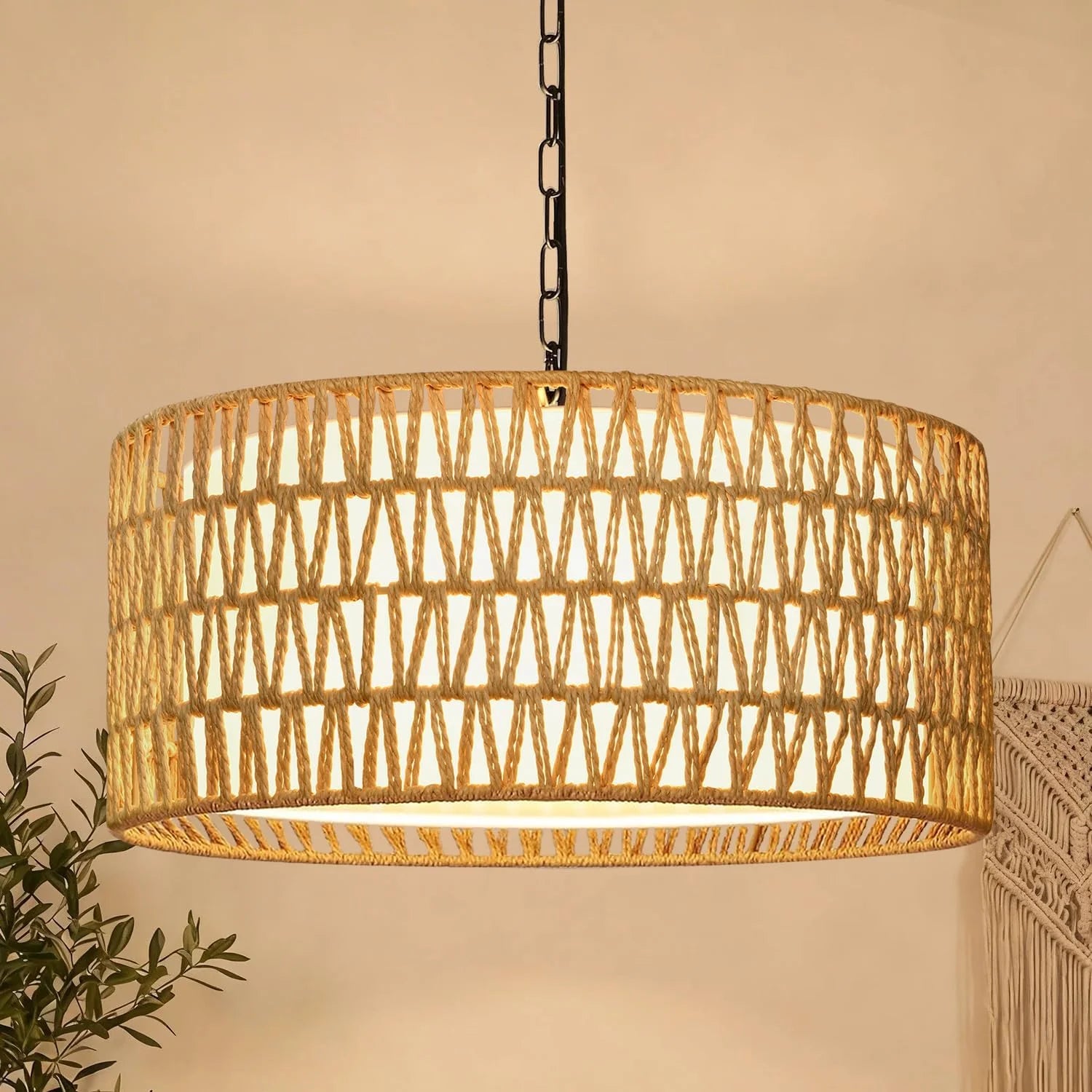 Special 9-52 Height Adjustable Farmhouse Chandelier Light Fixture, 5-Light Rattan Boho Chandeliers for Dining Room - Image 2