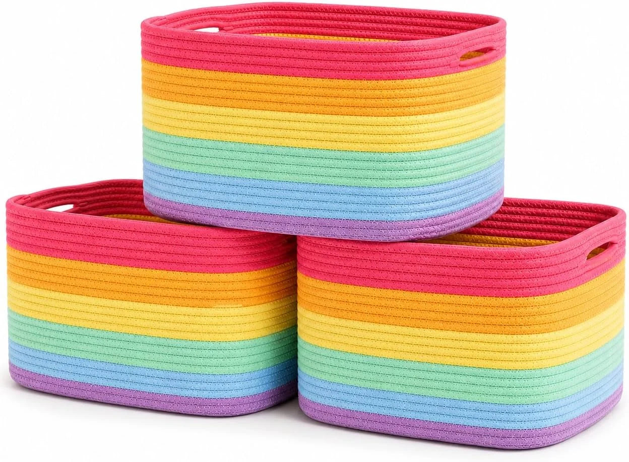 Special OrganiHaus Cotton Rope Baskets for Shelves, Set of 3, 15x9x10, Handwoven, a toy bin and organizer for towels - Image 4