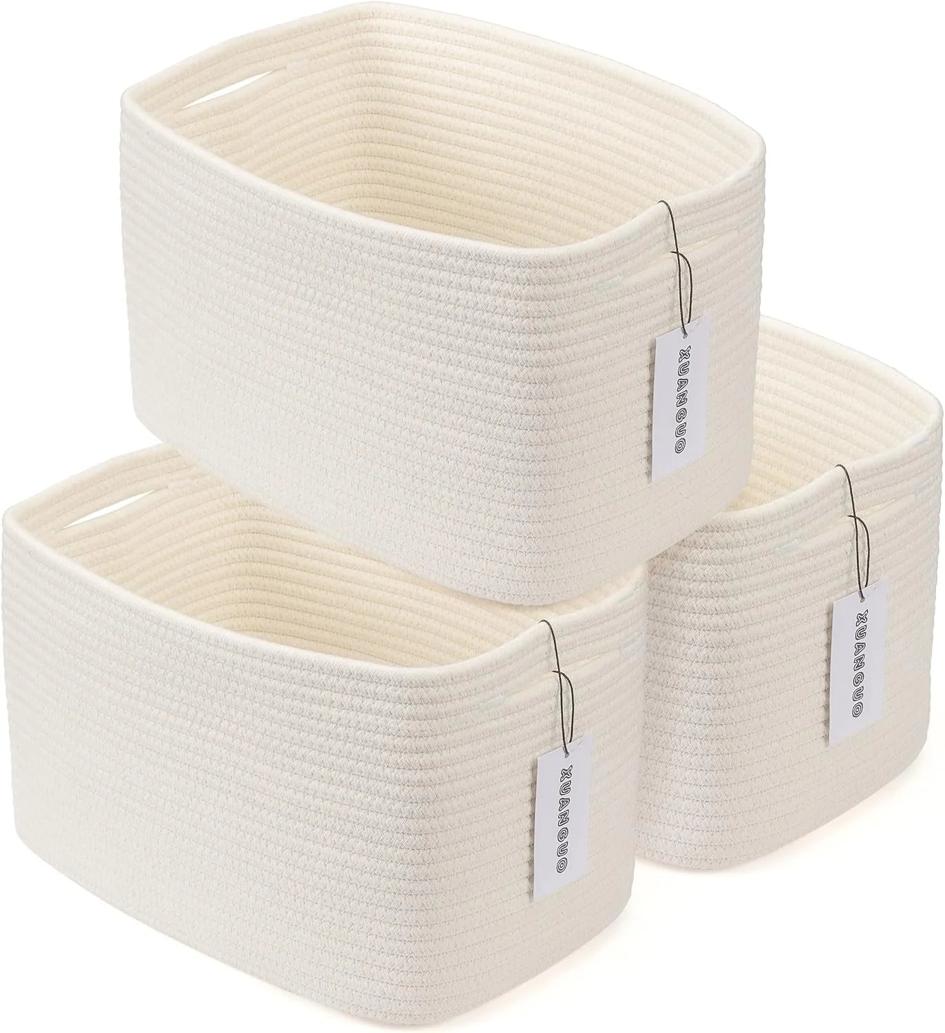 Special Cotton Rope Storage Baskets 15x10x9.3 3 Pack White, Decorative rectangular storage baskets for shelves - Image 4
