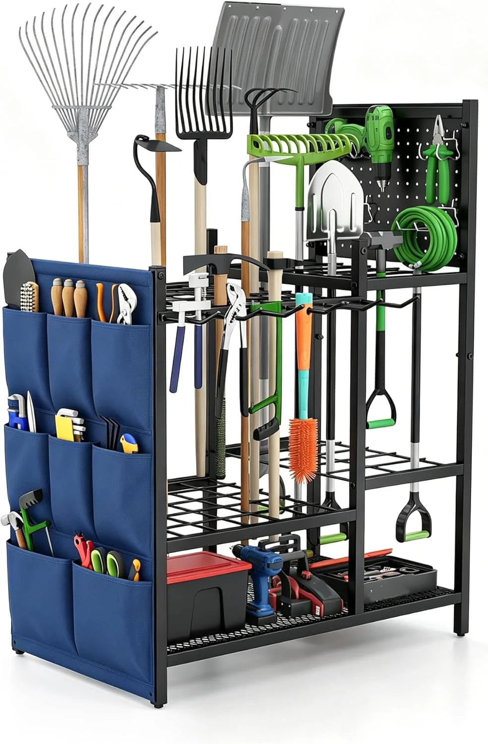 Special Garden Tool Organizer with Pegboard, Yard Tool Holder Standing for Garage Organization, Up to 30 ” For Garage Organization