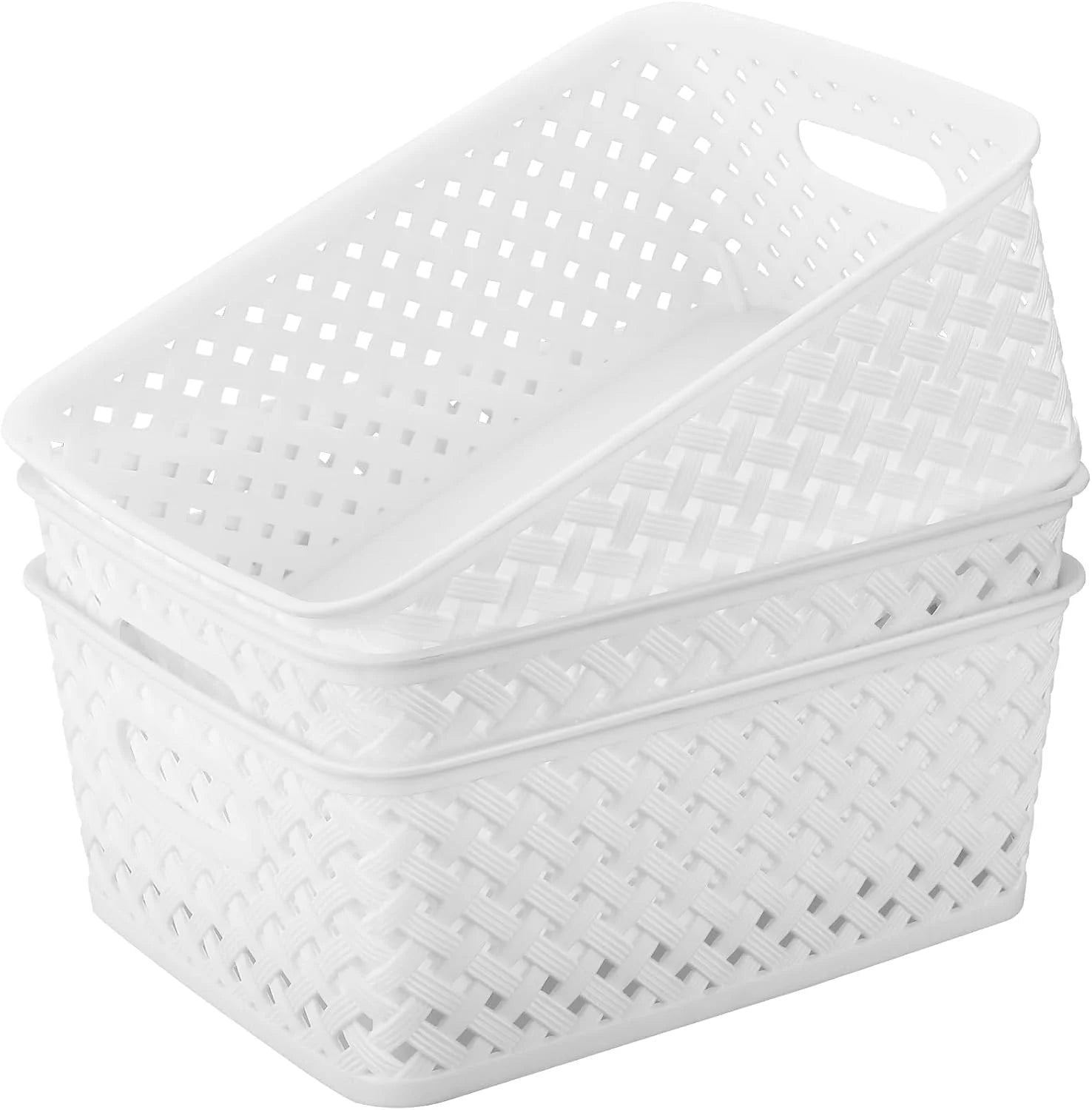 Special 3 Pack Plastic Storage Baskets, Large, Grey, Durable Woven Plastic with Built-In Handles - Image 11