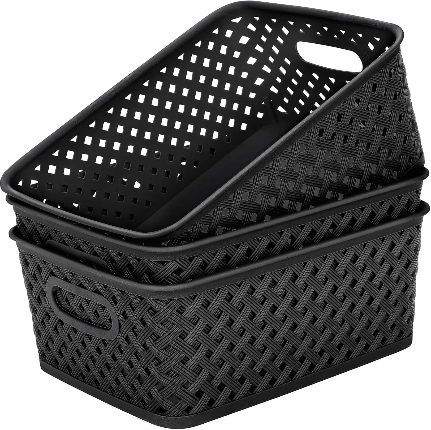 Special 3 Pack Plastic Storage Baskets, Medium, White, Durable Woven Plastic with Built-In Handles - Image 9
