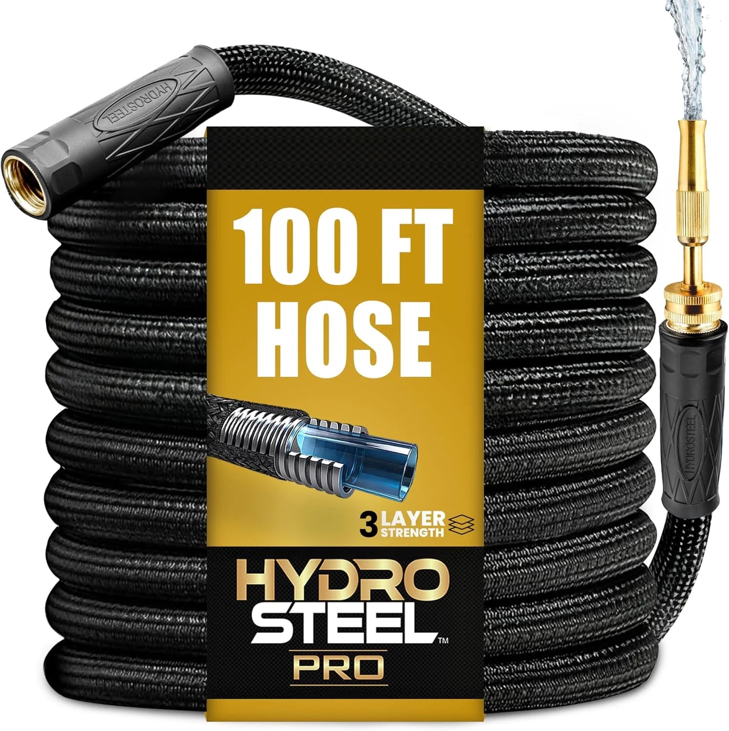 Special Hydrosteel PRO 100 Ft Heavy Duty Metal Garden Hose with Nozzle, Water Hose Made from 304 Stainless Steel, 5/8″ Diameter - Image 2