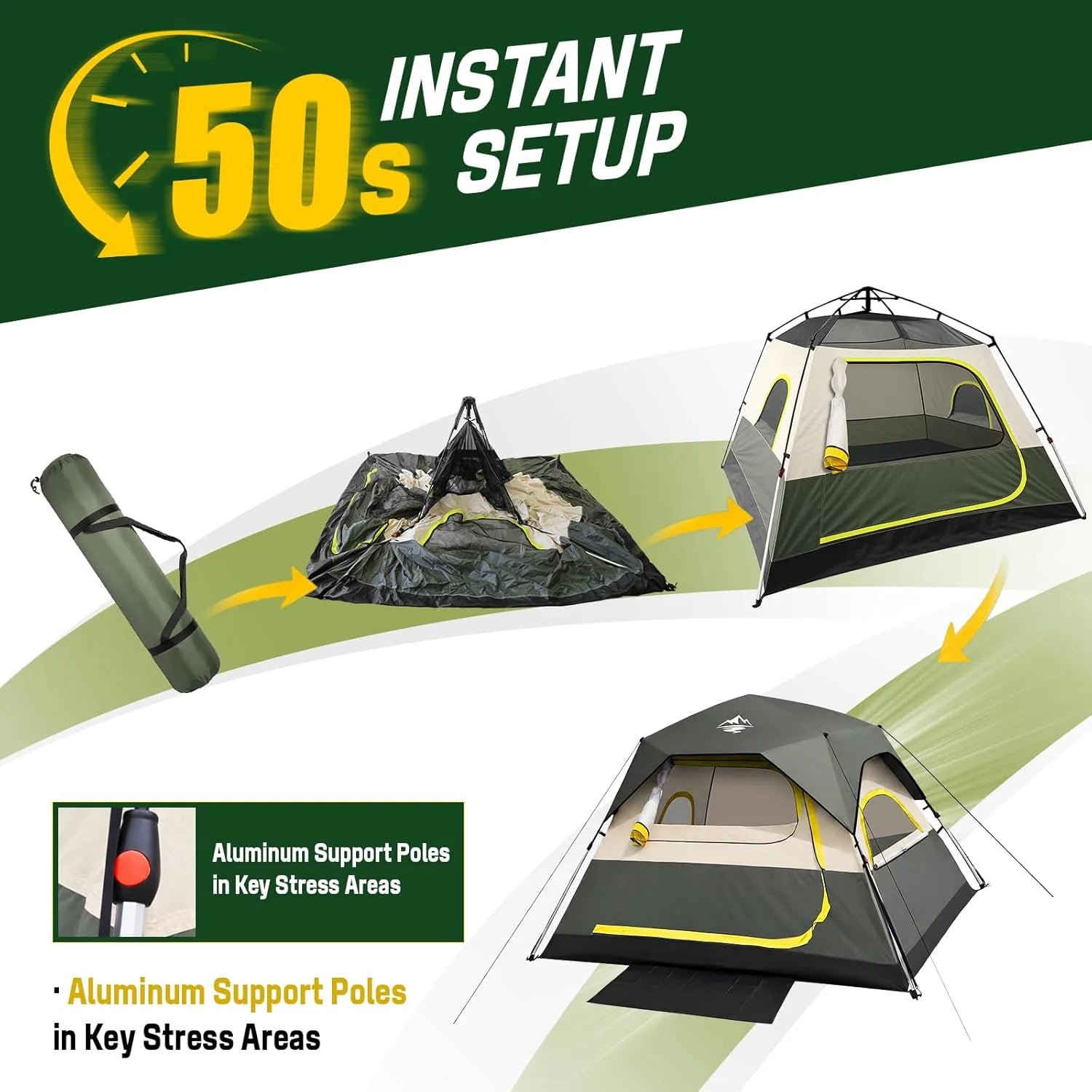 Special 4 Person Instant Tents for Camping Setup in 50s, Cabin Tent with Rainfly, Waterproof Windproof Camping Tent - Image 3