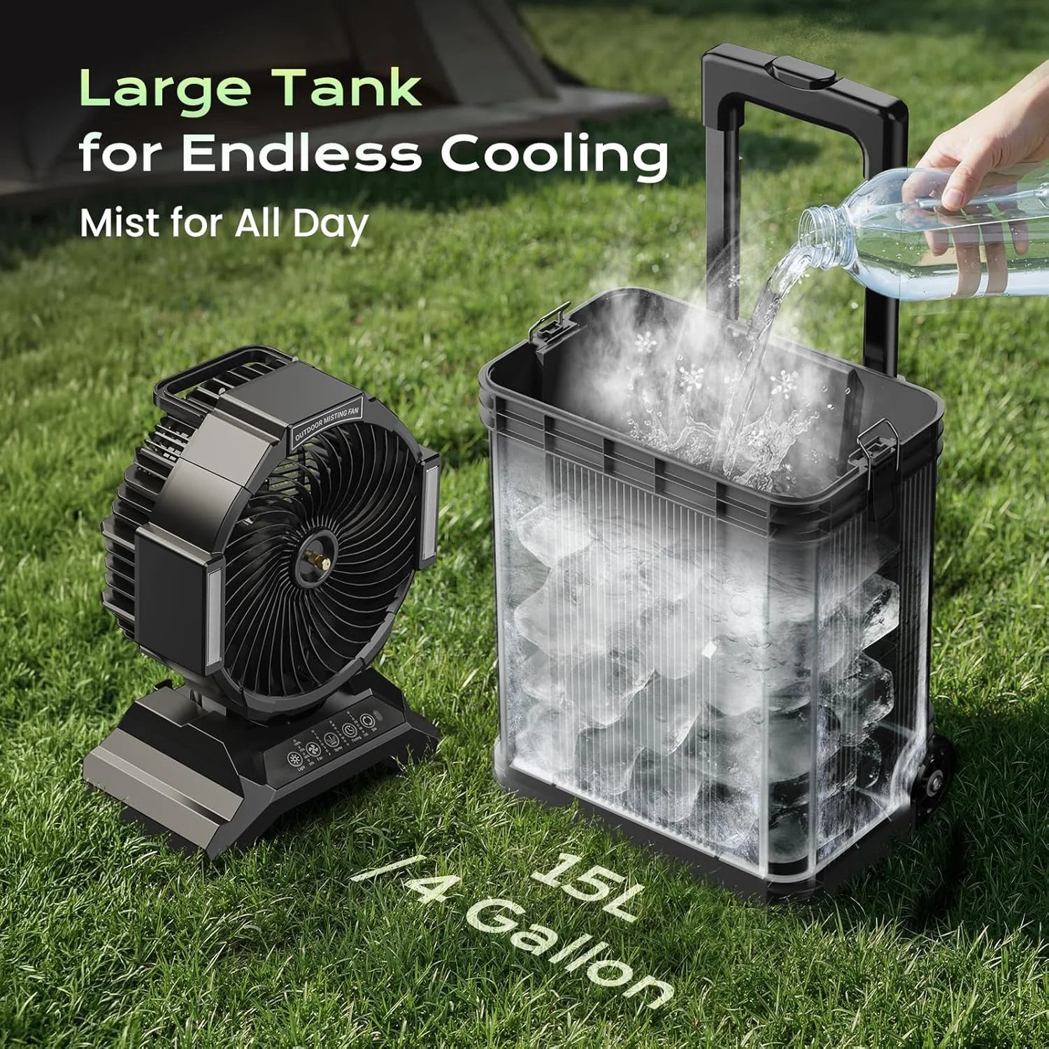 Special 4 Gal Large Misting Bucket Fan Portable, 40000mAh Rechargeable Mister Fan with Retractable Handle - Image 4
