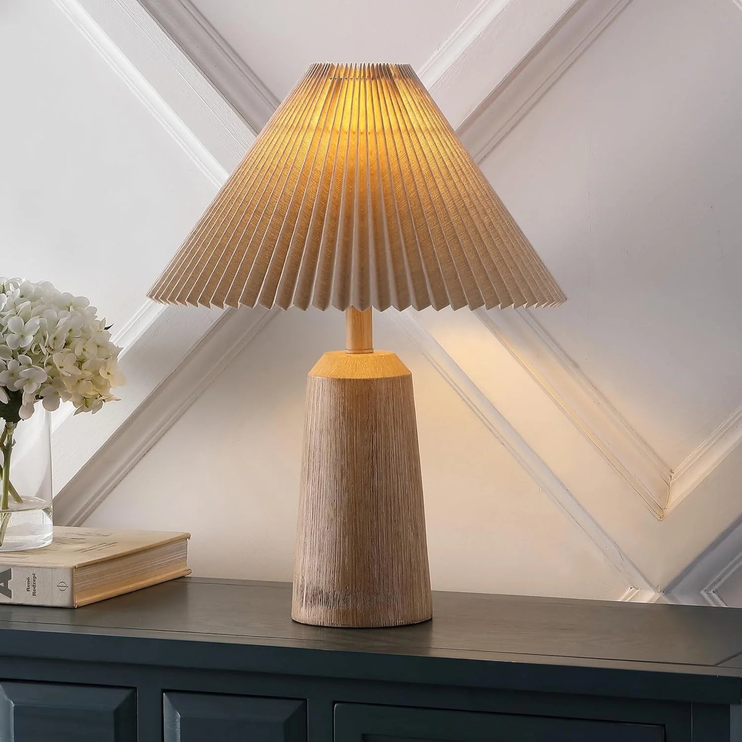 Special Y 20.5 Beige Wood Finish Resin Cylinder Table Lamp Modern Rustic Scandinavian Bedside Lamp for Living Room - Image 3