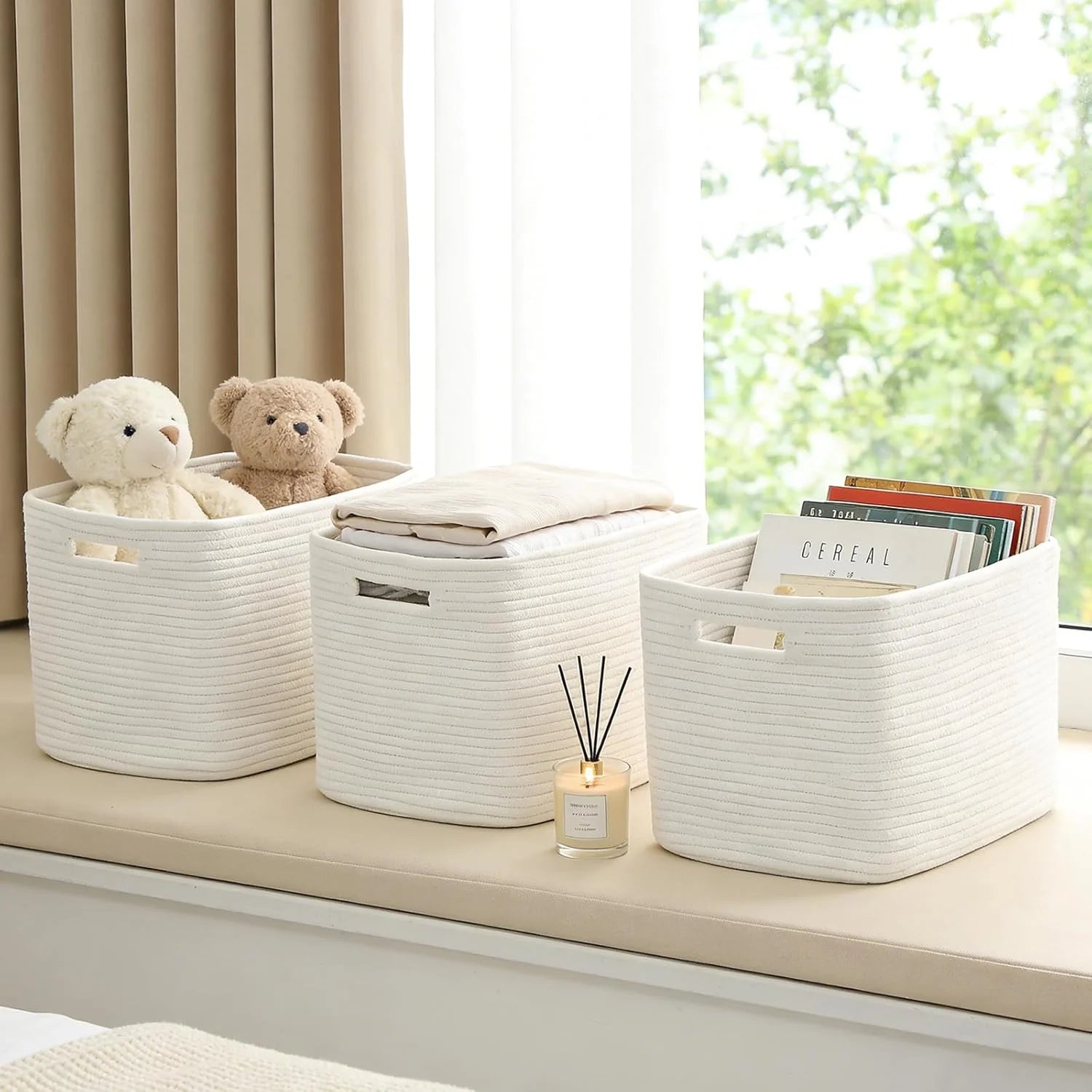 Special Woven Baskets, Storage Baskets for Shelves with Handles, 13.5×11×9.5 Closet Baskets, Nursery Organizer - Image 3