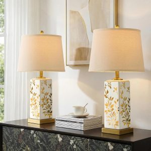 Special Vortether 20.5 Small Bedside Lamps Set of 2 with 5FT Cord, Green Ceramic Modern Farmhouse Table Lamps for Nightstand