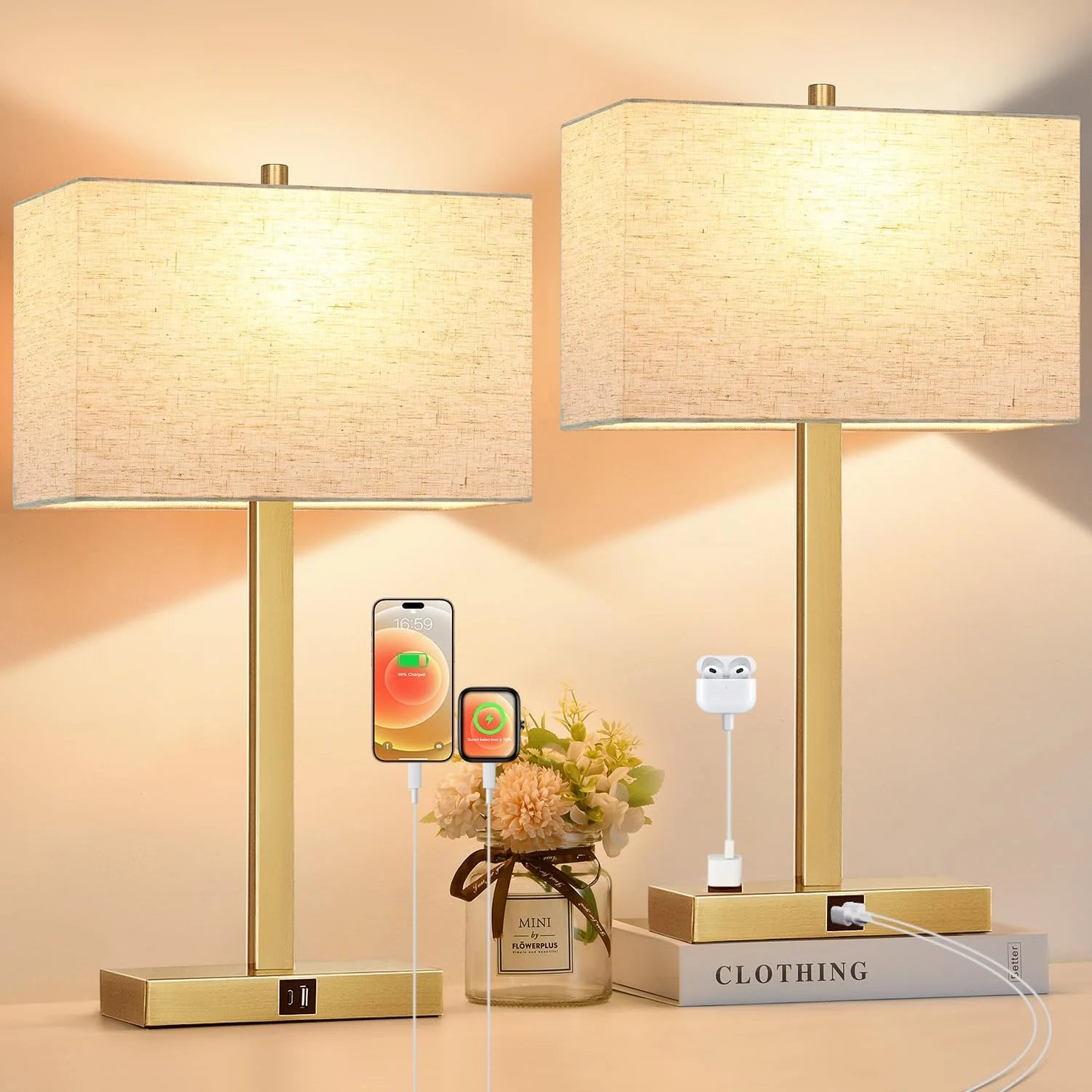 Special Touch Bedside lamps with 2 USB & AC Outlets, Dimmable, Bulb Included - Image 16