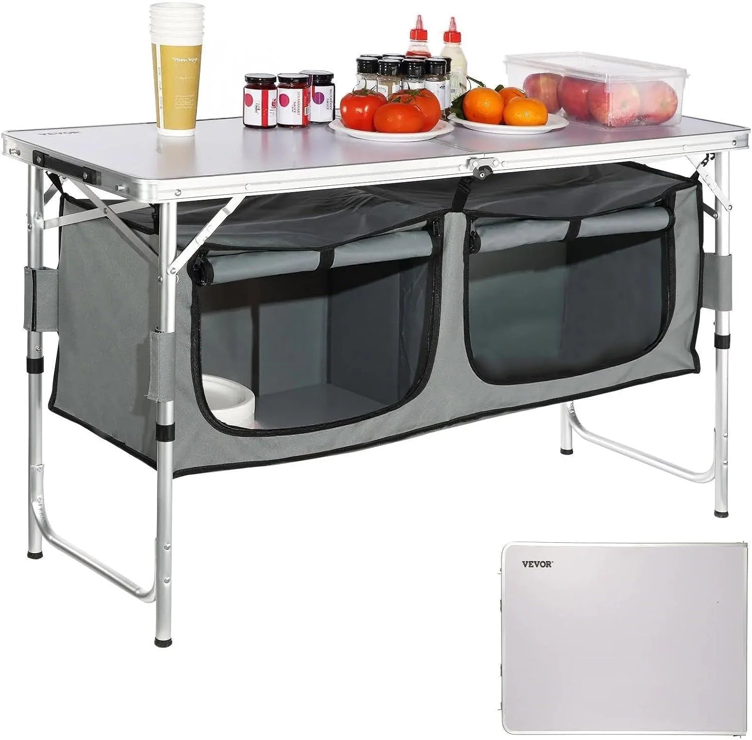 Special Camping Kitchen Station, 3 Adjustable Height Folding Outdoor Camp Cooking Table with Storage Organizer - Image 2