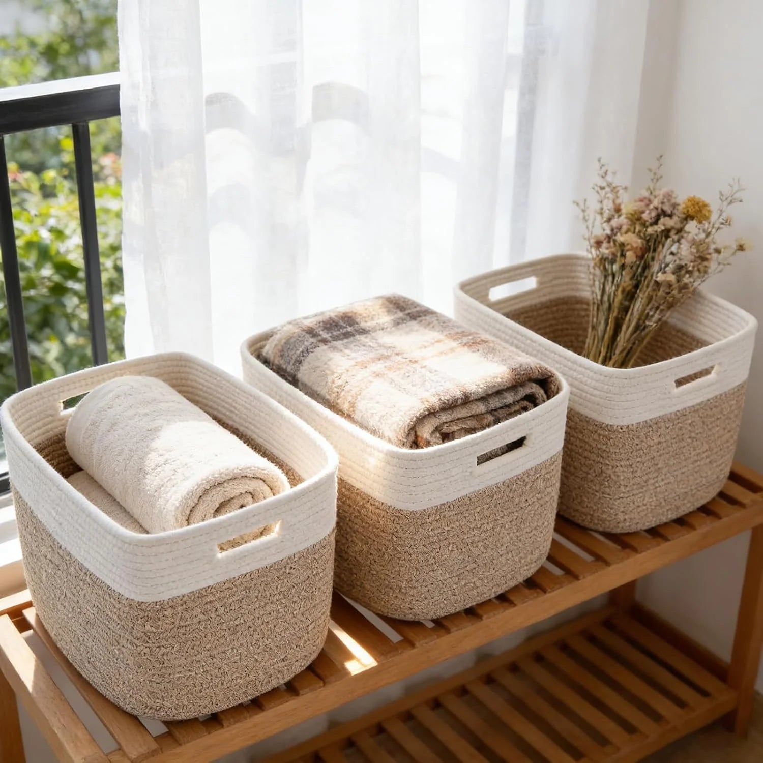 Special Woven Baskets, Storage Baskets for Shelves with Handles, 13.5×11×9.5 Closet Baskets, Nursery Organizer - Image 6