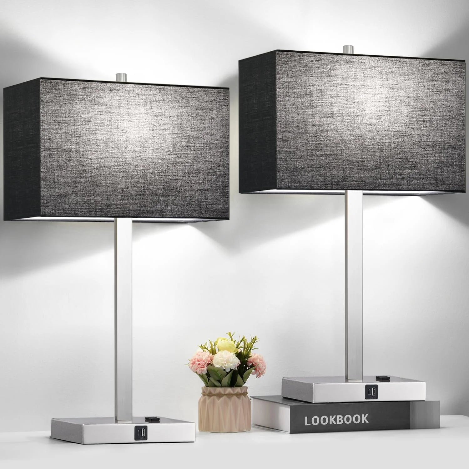 Special Touch Bedside lamps with 2 USB & AC Outlets, Dimmable, Bulb Included - Image 6