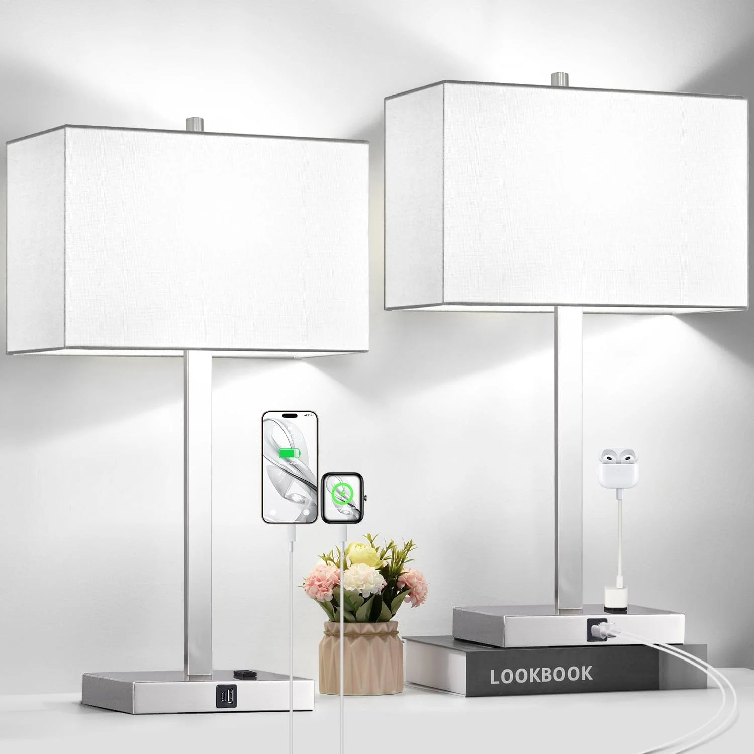 Special Touch Bedside lamps with 2 USB & AC Outlets, Dimmable, Bulb Included - Image 3