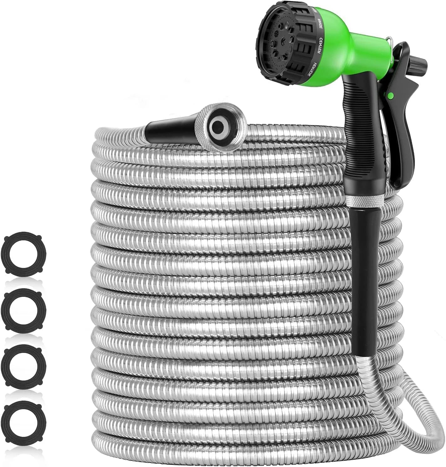 Special 100ft 304 Stainless Steel Garden Hose Metal, Heavy Duty Water Pipe with Nozzles for Yard