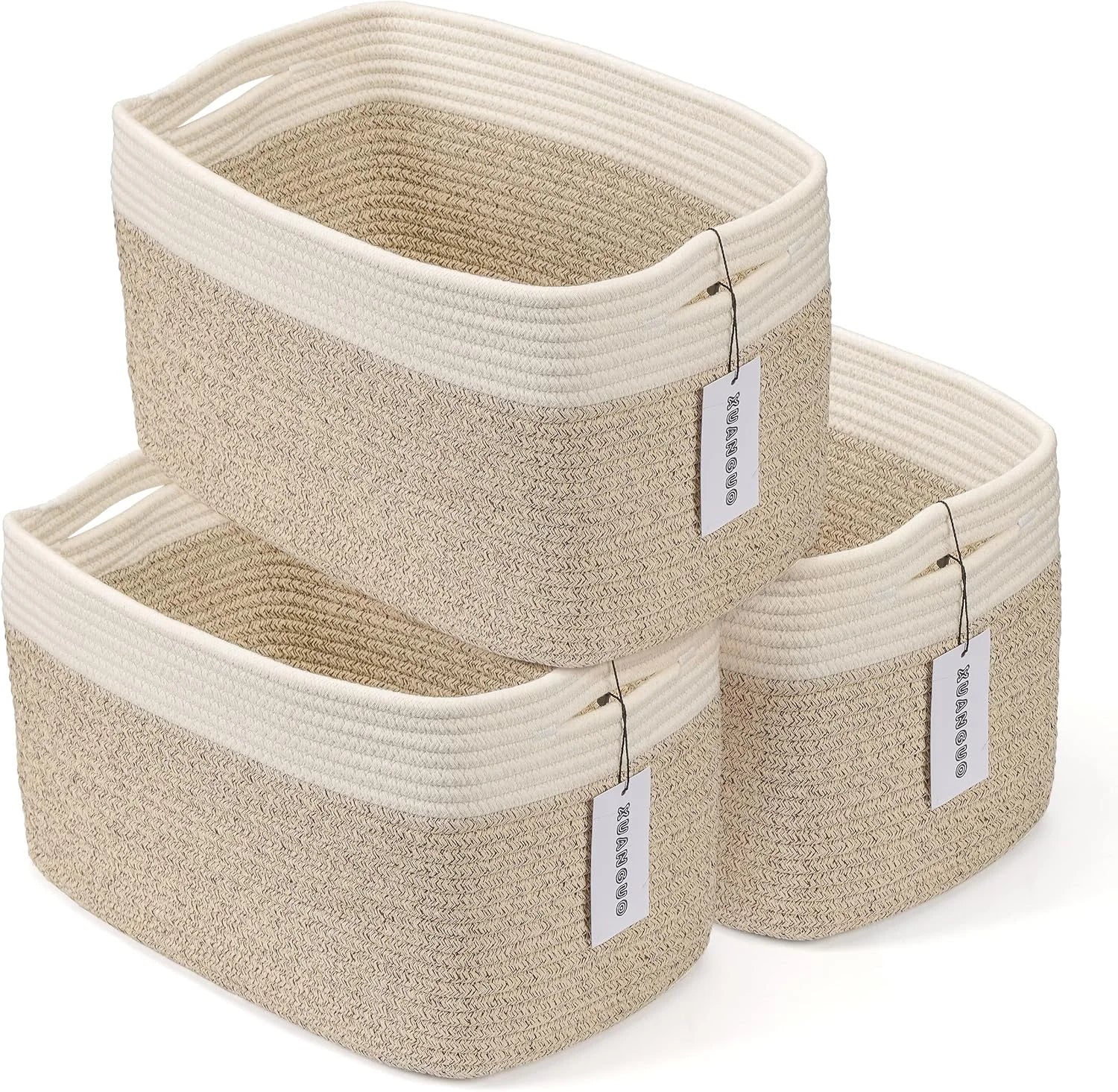 Special Cotton Rope Storage Baskets 15x10x9.3 3 Pack White, Decorative rectangular storage baskets for shelves - Image 9