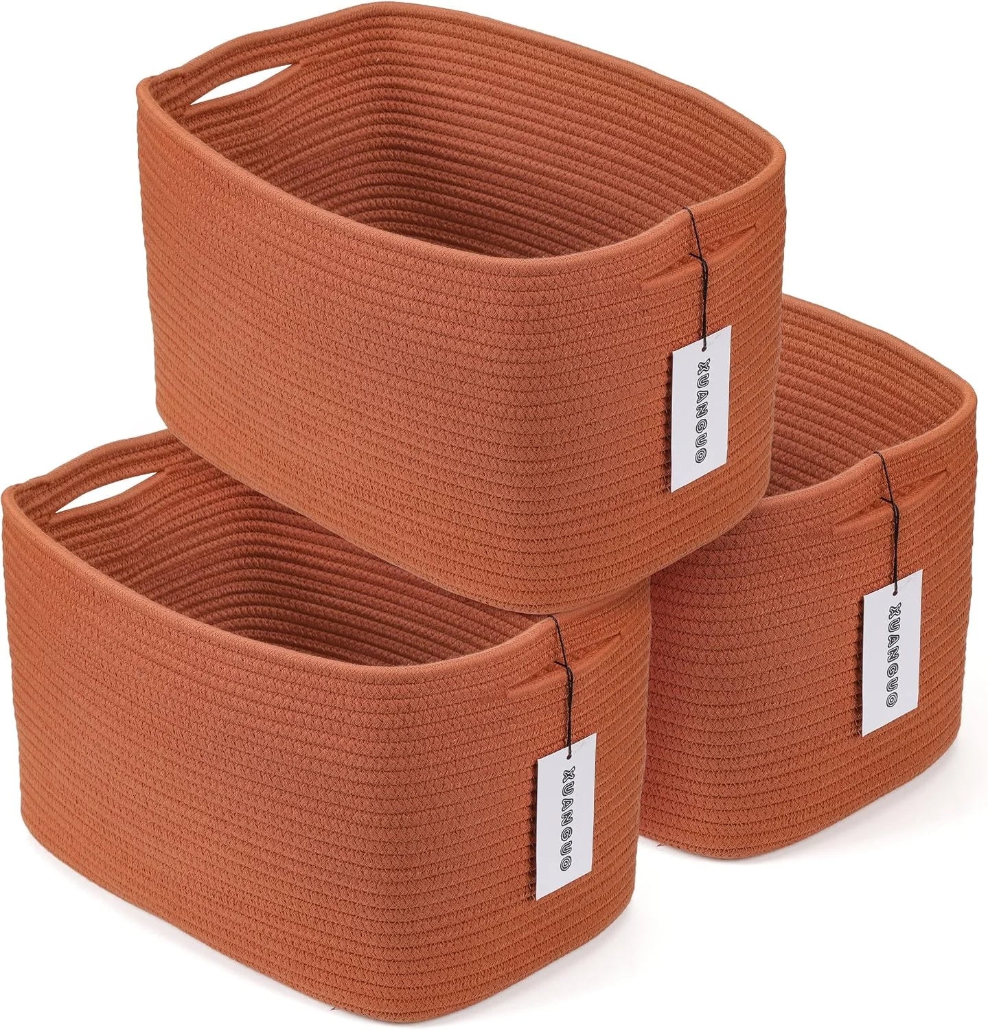 Special Cotton Rope Storage Baskets 15x10x9.3 3 Pack White, Decorative rectangular storage baskets for shelves