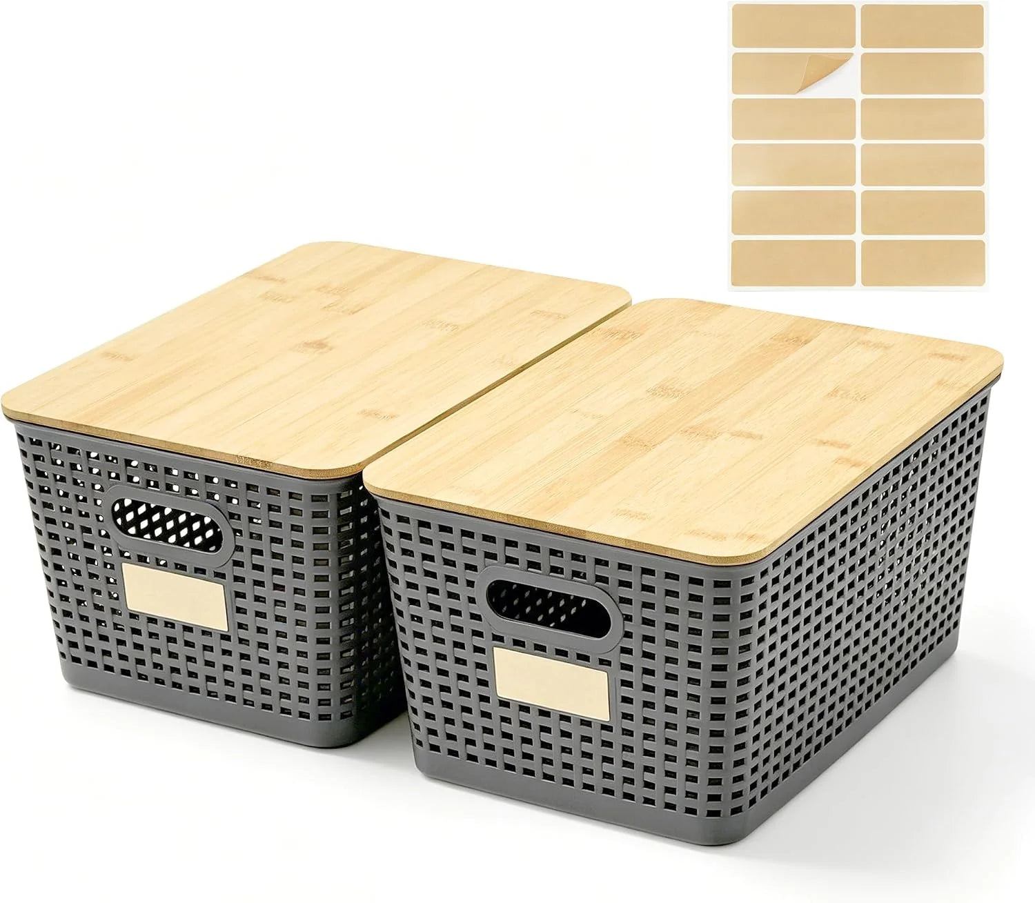 Special Small Plastic Storage Bins with Bamboo Lids 5.2qt Stackable Box Basket Pantry Decorative Containers Cute - Image 6