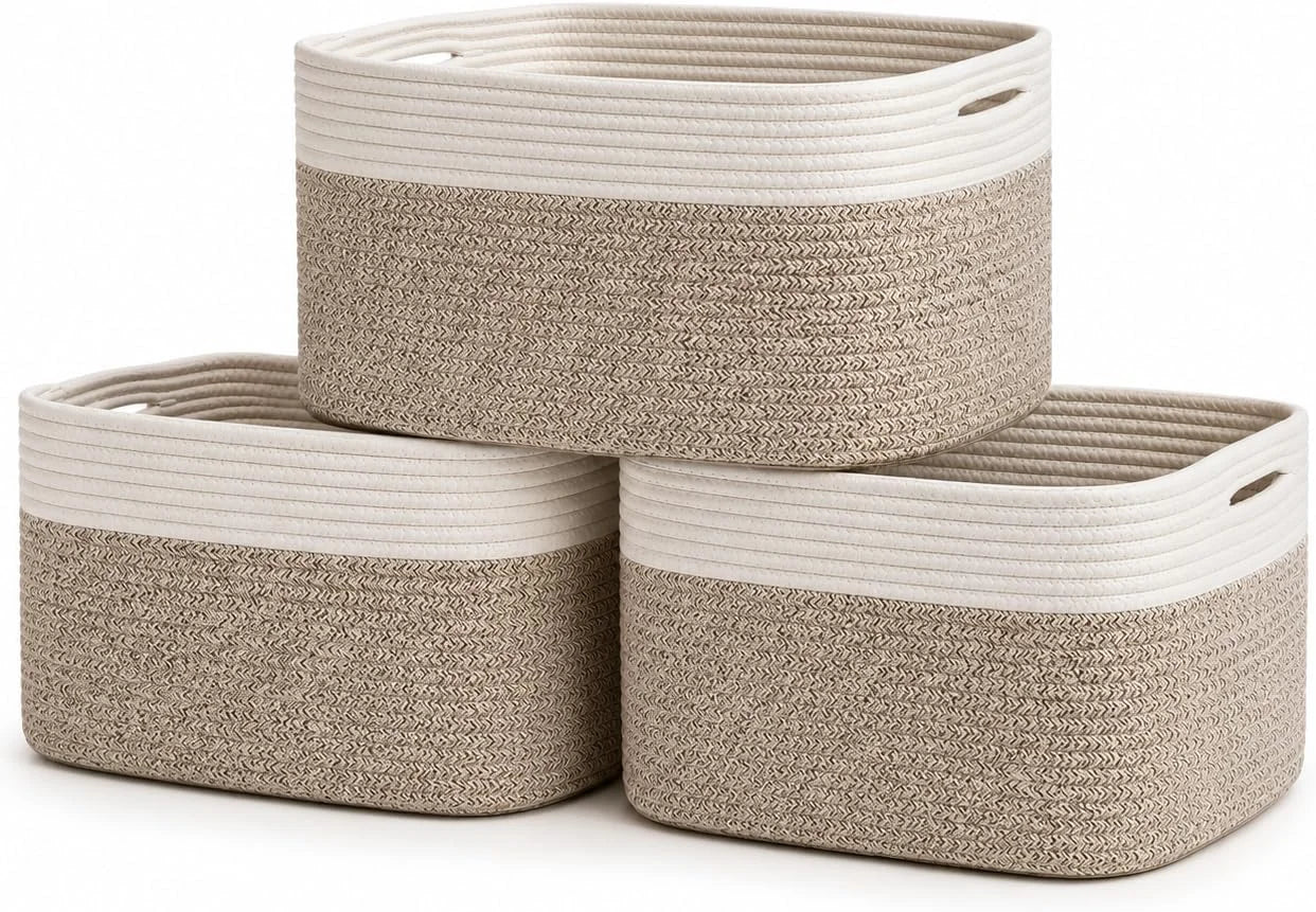 Special OrganiHaus Cotton Rope Baskets for Shelves, Set of 3, 15x9x10, Handwoven, a toy bin and organizer for towels - Image 14